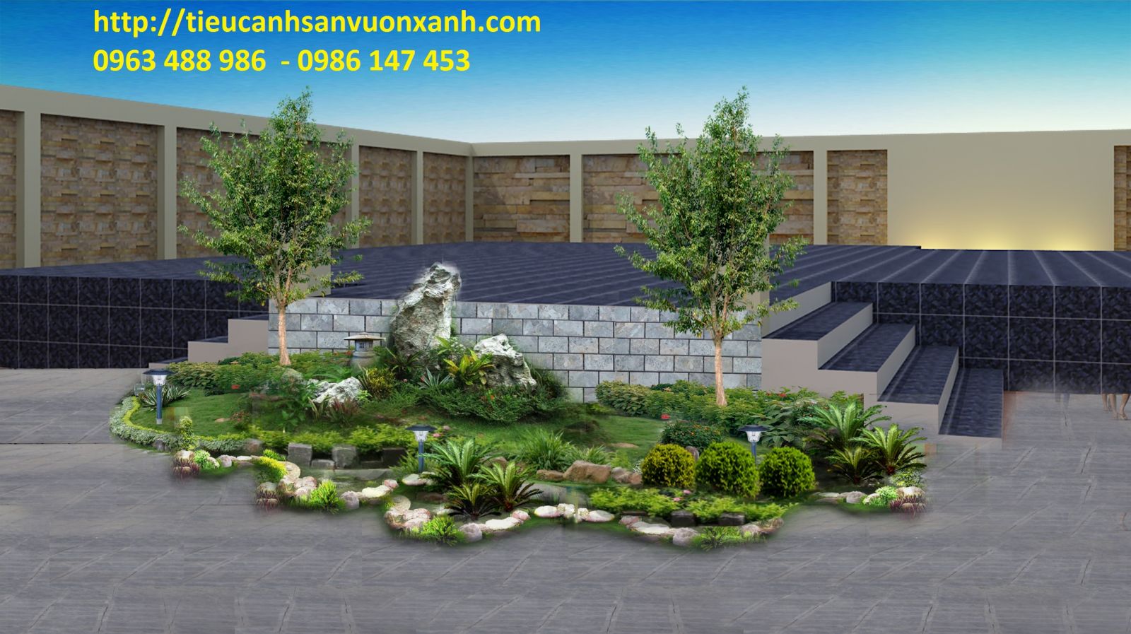 thi cong tieu canh san vườn 0963 488 986  - 0986 147 453